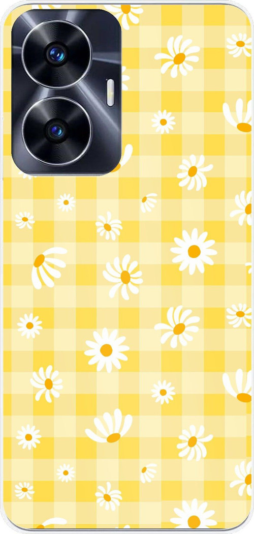 Realme C55 Uyumlu Sarı Papatya Bahçesi Baskılı Silikon Kılıf