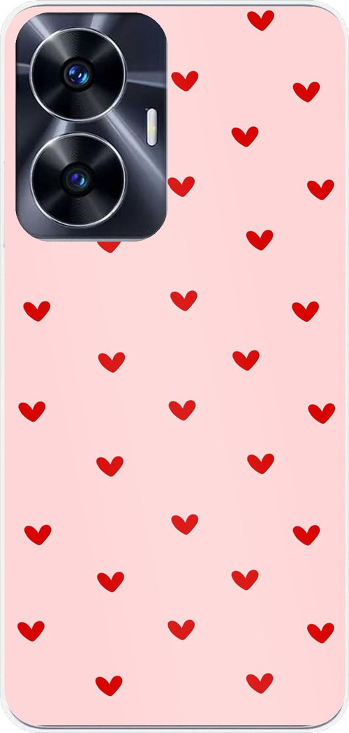 Realme C55 Uyumlu Kırmızı Minik Kalpler Baskılı Silikon Kılıf