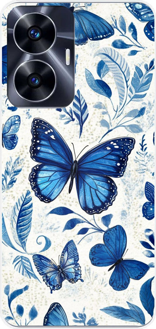 Realme C55 Uyumlu Mavi Kelebekler Baskılı Silikon Kılıf