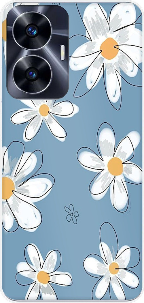 Realme C55 Uyumlu Mavi Papatya Bahçesi Baskılı Silikon Kılıf
