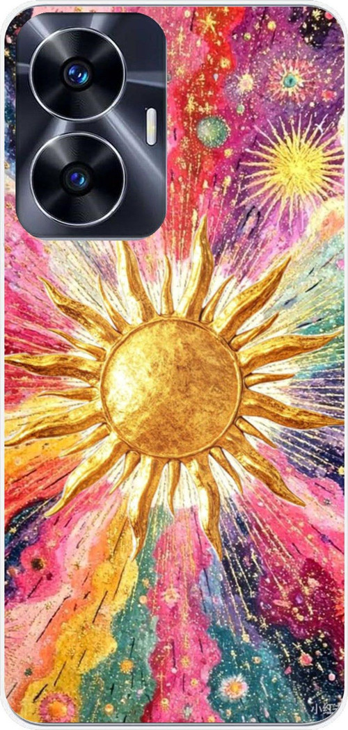 Realme C55 Uyumlu Psikedelik Galaksi ve Güneş Desenli Baskılı Silikon Kılıf