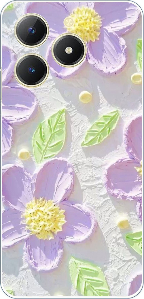 Realme C61 Uyumlu Mor Papatyalar Sulu Boya Baskılı Silikon Kılıf