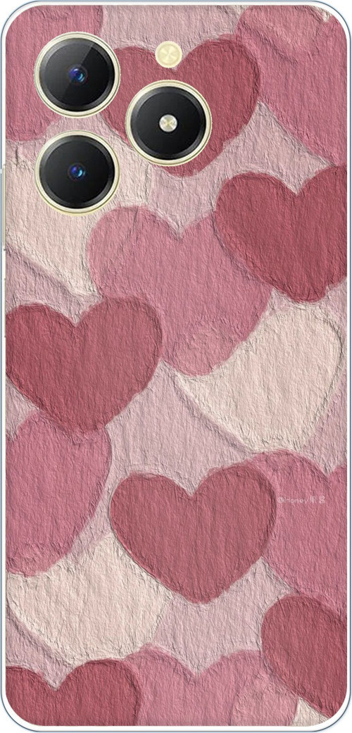 Realme C61 Uyumlu Pastel Gül Kurusu ve Pembe Kalpli Baskılı Silikon Kılıf