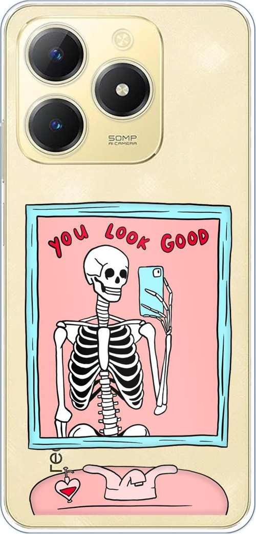 Realme C61 Uyumlu You Look Good İskelet Tasarımlı Baskılı Silikon Kılıf