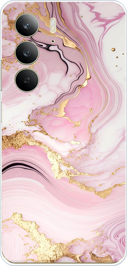 Realme C75 Uyumlu Pembe Mermer Baskılı Silikon Kılıf