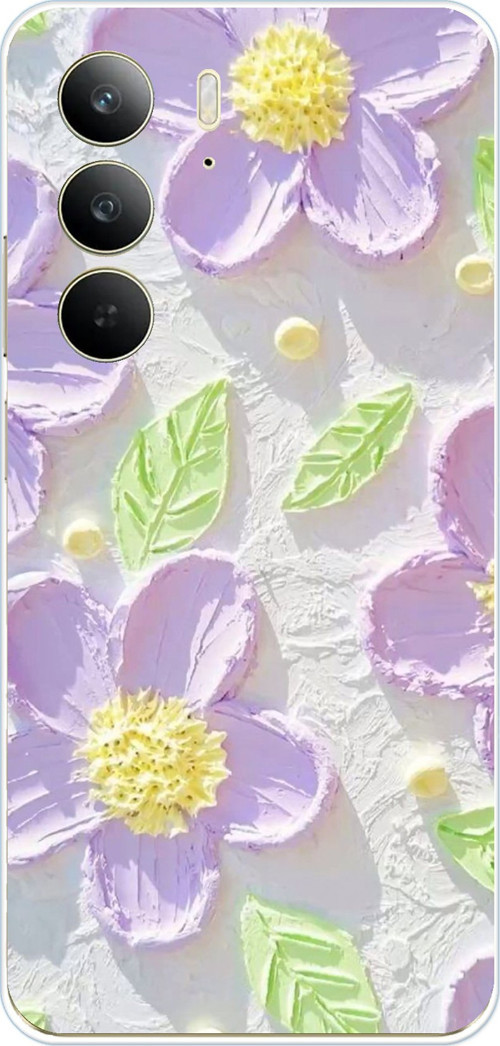Realme C75 Uyumlu Mor Papatyalar Sulu Boya Baskılı Silikon Kılıf