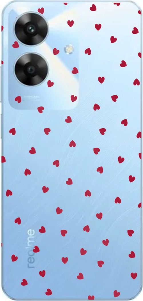 Realme Note 60 Uyumlu Kırmızı Kalpler Tasarımlı Baskılı Silikon Kılıf