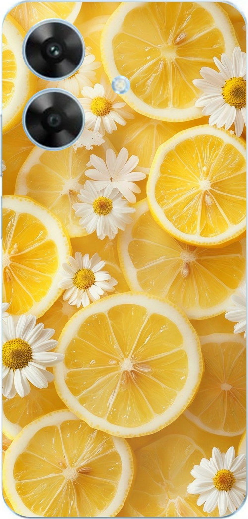 Realme Note 60 Uyumlu Limon Dilimleri ve Papatya Desenli Baskılı Silikon Kılıf
