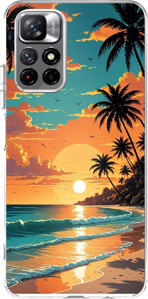 Redmi 10 Uyumlu Tropikal Sahil ve Gün Batımı Baskılı Silikon Kılıf