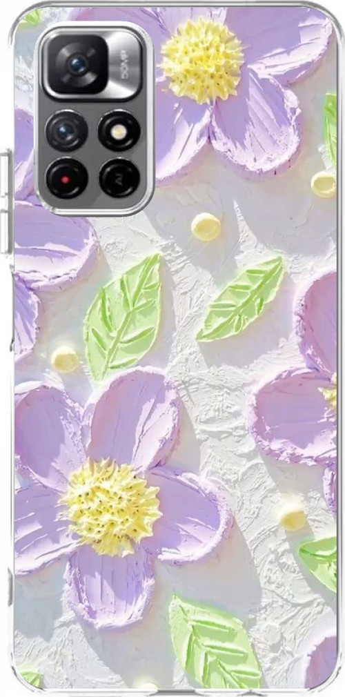 Redmi 10 Uyumlu Mor Papatyalar Sulu Boya Baskılı Silikon Kılıf