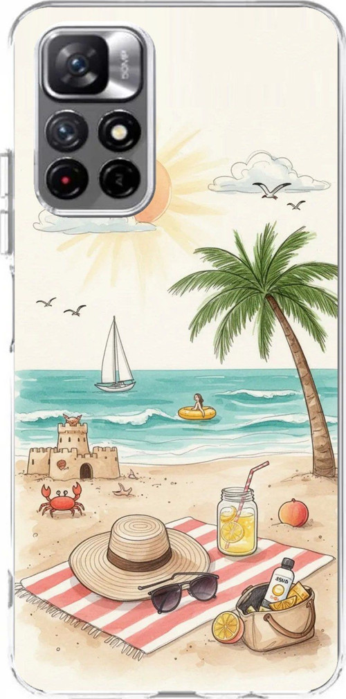 Redmi 10 Uyumlu Sulu Boya Sahil ve Deniz Manzaralı Baskılı Silikon Kılıf