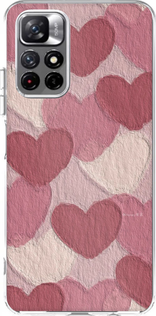 Redmi 10 Uyumlu Pastel Gül Kurusu ve Pembe Kalpli Baskılı Silikon Kılıf