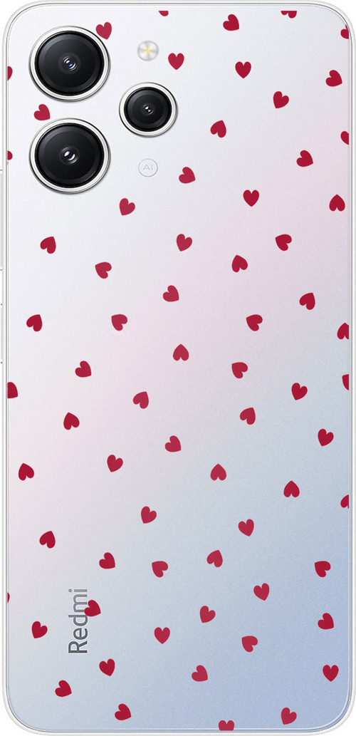 Redmi 12 Uyumlu Kırmızı Kalpler Tasarımlı Baskılı Silikon Kılıf