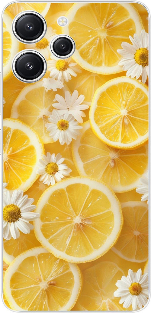 Redmi 12 Uyumlu Limon Dilimleri ve Papatya Desenli Baskılı Silikon Kılıf