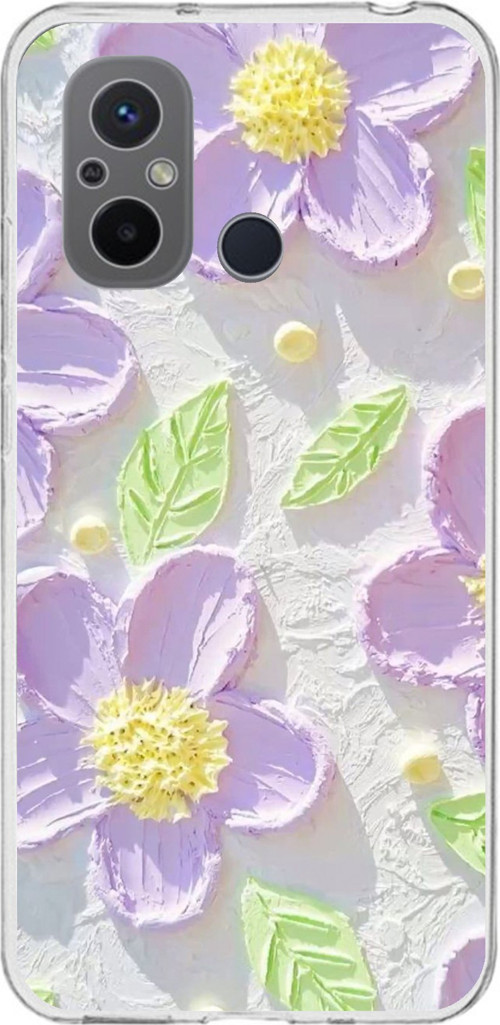 Redmi 12C Uyumlu Mor Papatyalar Sulu Boya Baskılı Silikon Kılıf