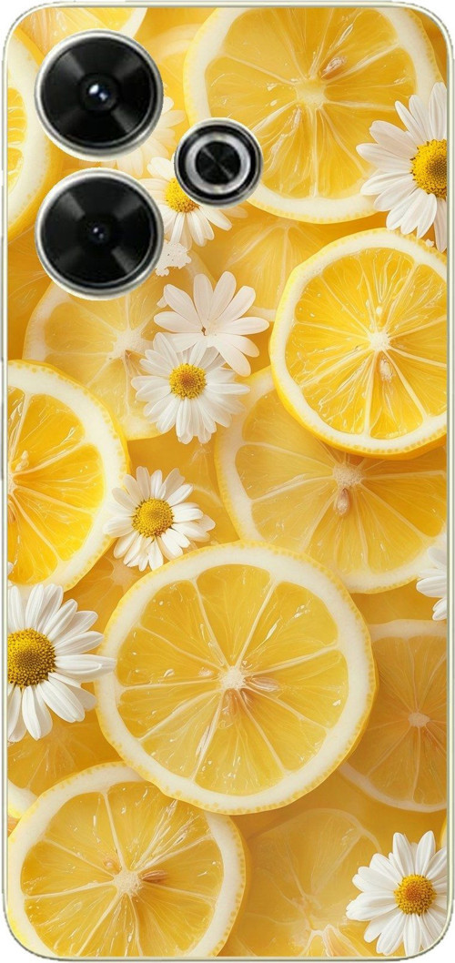 Redmi 13 Uyumlu Limon Dilimleri ve Papatya Desenli Baskılı Silikon Kılıf