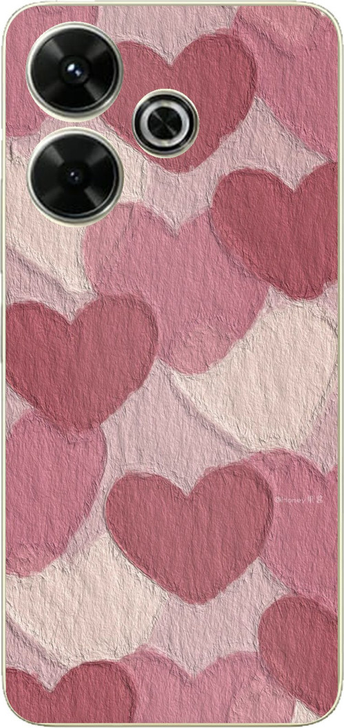Redmi 13 Uyumlu Pastel Gül Kurusu ve Pembe Kalpli Baskılı Silikon Kılıf