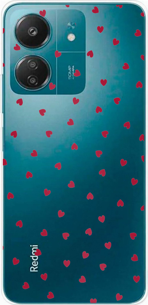 Redmi 13C Uyumlu Kırmızı Kalpler Tasarımlı Baskılı Silikon Kılıf