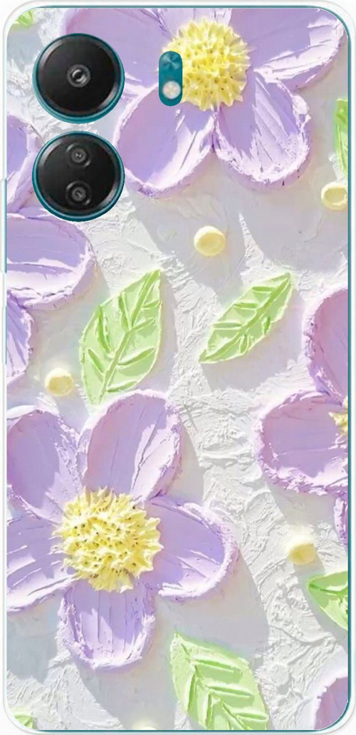 Redmi 13C Uyumlu Mor Papatyalar Sulu Boya Baskılı Silikon Kılıf