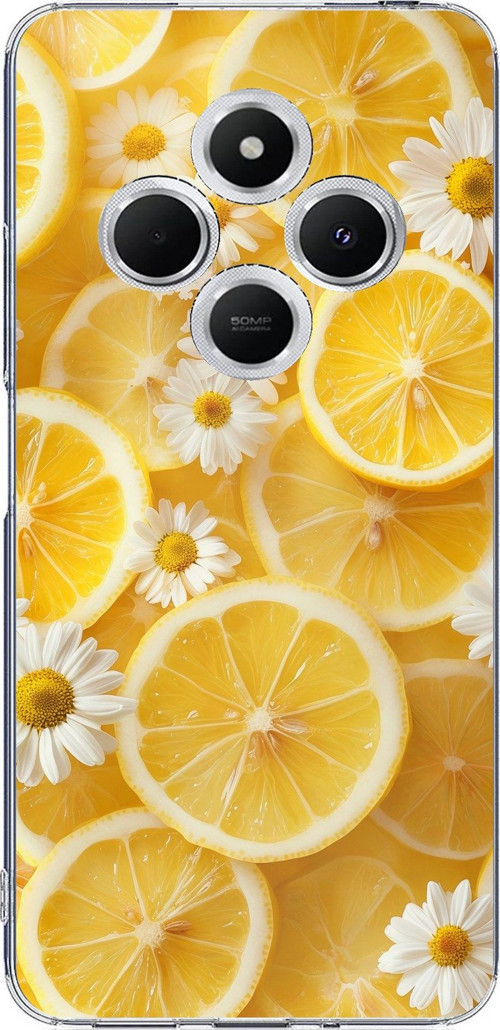 Redmi 14C Uyumlu Limon Dilimleri ve Papatya Desenli Baskılı Silikon Kılıf