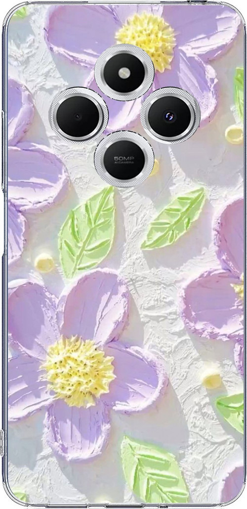 Redmi 14C Uyumlu Mor Papatyalar Sulu Boya Baskılı Silikon Kılıf