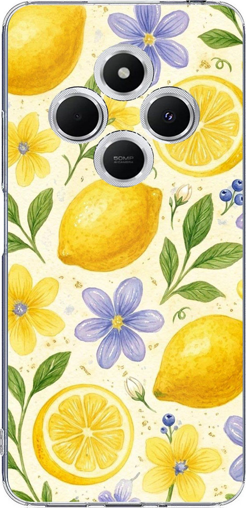 Redmi 14C Uyumlu Sulu Boya Limon ve Çiçek Desenli Baskılı Silikon Kılıf