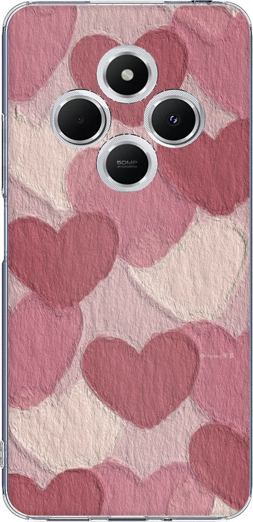 Redmi 14C Uyumlu Pastel Gül Kurusu ve Pembe Kalpli Baskılı Silikon Kılıf