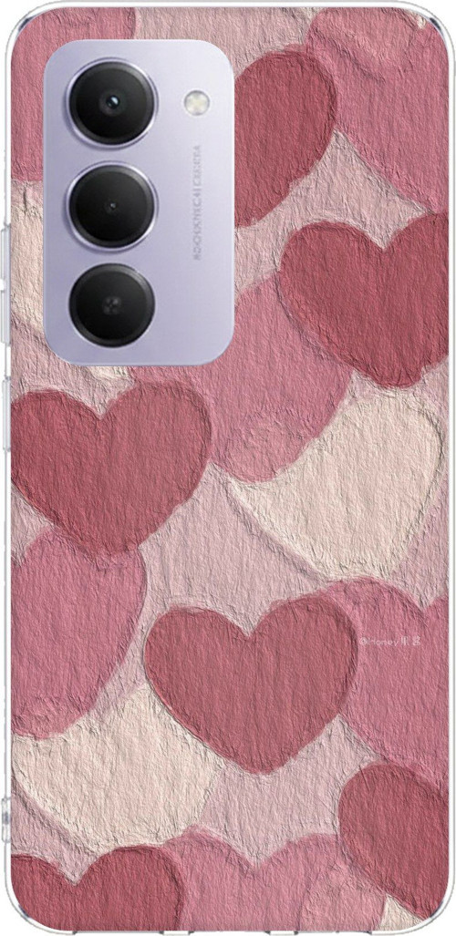 Redmi 15 4G Uyumlu Pastel Gül Kurusu ve Pembe Kalpli Baskılı Silikon Kılıf
