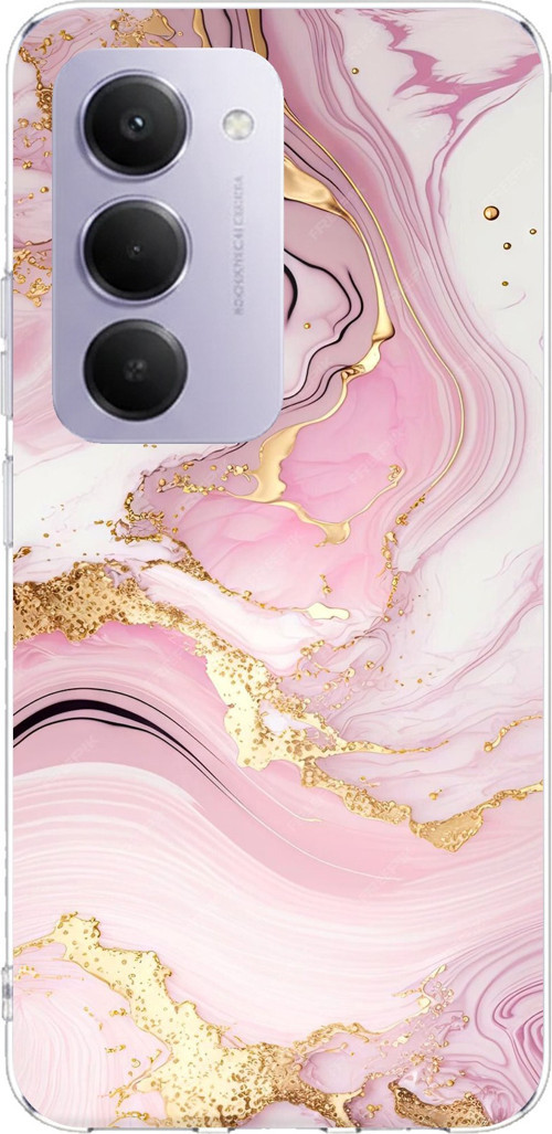 Redmi 15 4G Uyumlu Pembe Mermer Baskılı Silikon Kılıf