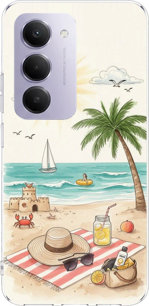 Redmi 15 4G Uyumlu Sulu Boya Sahil ve Deniz Manzaralı Baskılı Silikon Kılıf