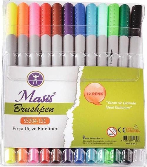 Brushpen Fırça Uç ve Fineliner Çift Uçlu Kalem 12 Renk