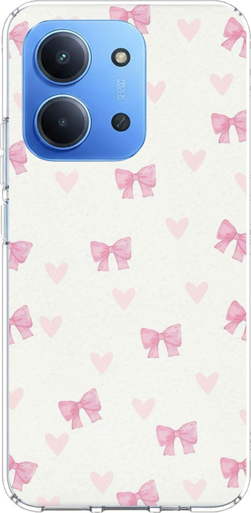 Redmi 15C Uyumlu Fiyonklar ve Pembe Kalpler Baskılı Silikon Kılıf