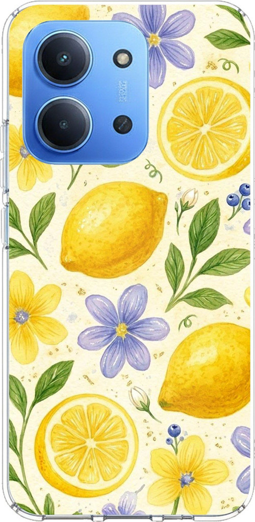 Redmi 15C Uyumlu Sulu Boya Limon ve Çiçek Desenli Baskılı Silikon Kılıf