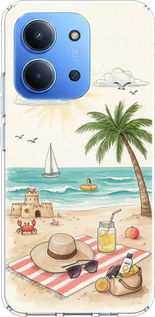 Redmi 15C Uyumlu Sulu Boya Sahil ve Deniz Manzaralı Baskılı Silikon Kılıf
