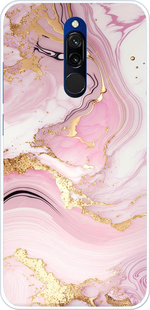 Redmi 8 Uyumlu Pembe Mermer Baskılı Silikon Kılıf