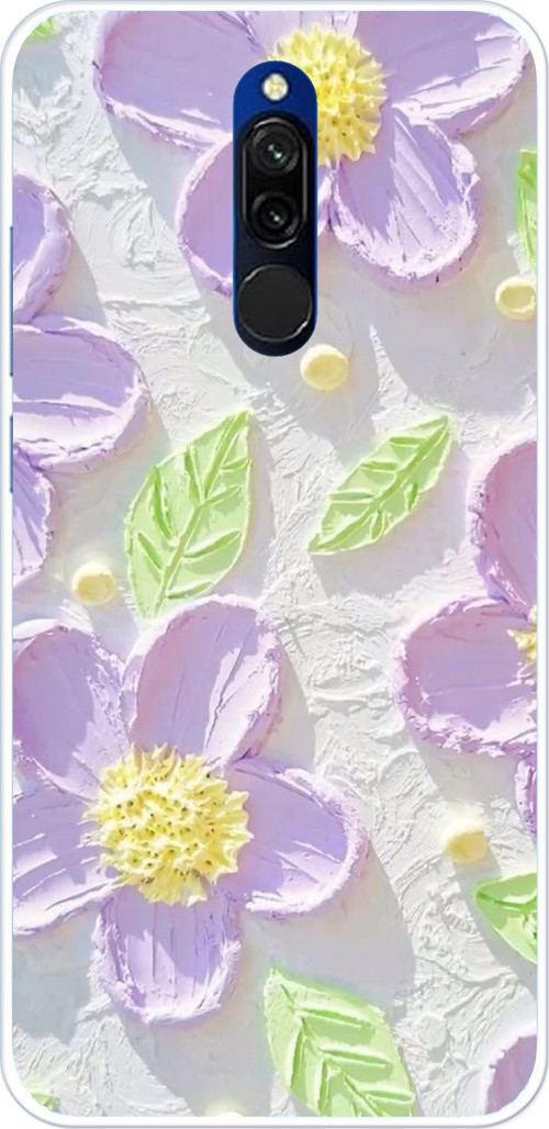 Redmi 8 Uyumlu Mor Papatyalar Sulu Boya Baskılı Silikon Kılıf
