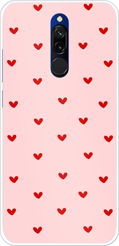 Redmi 8 Uyumlu Kırmızı Minik Kalpler Baskılı Silikon Kılıf