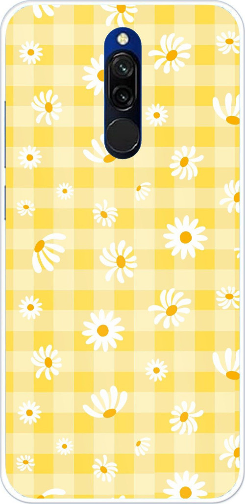 Redmi 8 Uyumlu Sarı Papatya Bahçesi Baskılı Silikon Kılıf