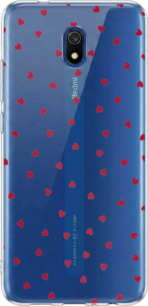 Redmi 8A Uyumlu Kırmızı Kalpler Tasarımlı Baskılı Silikon Kılıf