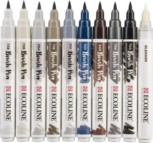 Ecoline Brush Pen Fırça Uçlu Kalem 10 Renk Set GREYS