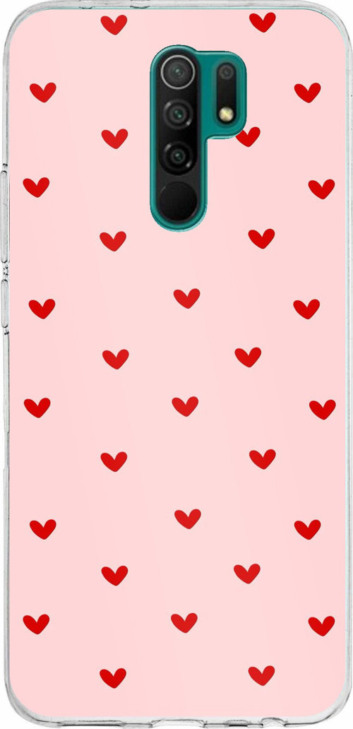Redmi 9 Uyumlu Kırmızı Minik Kalpler Baskılı Silikon Kılıf
