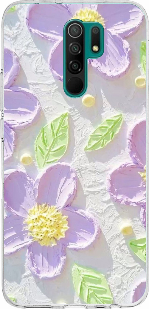 Redmi 9 Uyumlu Mor Papatyalar Sulu Boya Baskılı Silikon Kılıf