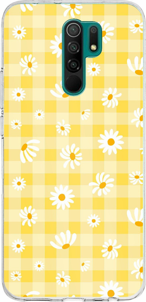 Redmi 9 Uyumlu Sarı Papatya Bahçesi Baskılı Silikon Kılıf