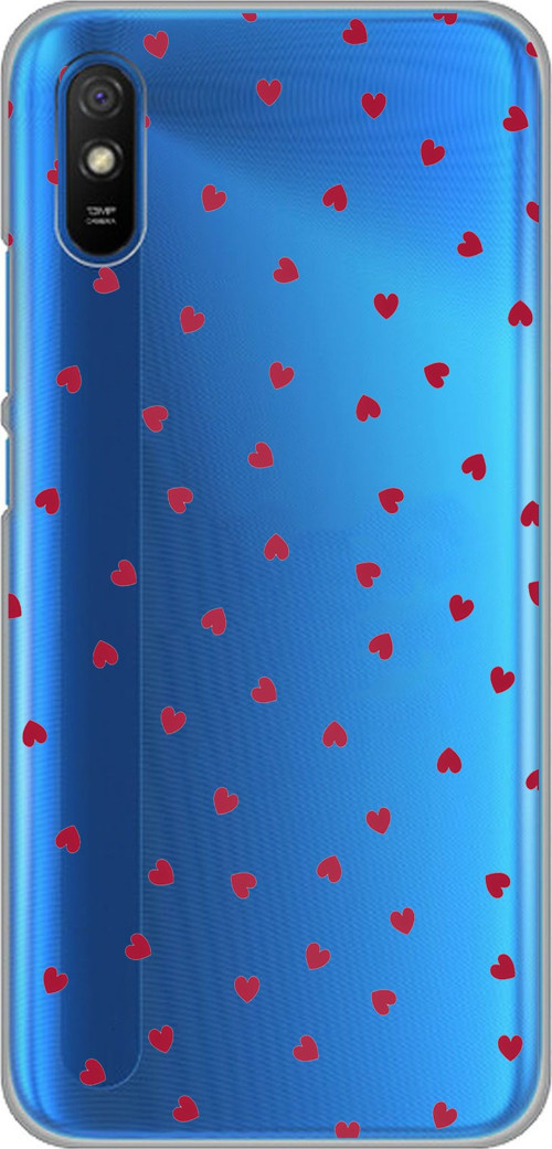 Redmi 9A Uyumlu Kırmızı Kalpler Tasarımlı Baskılı Silikon Kılıf
