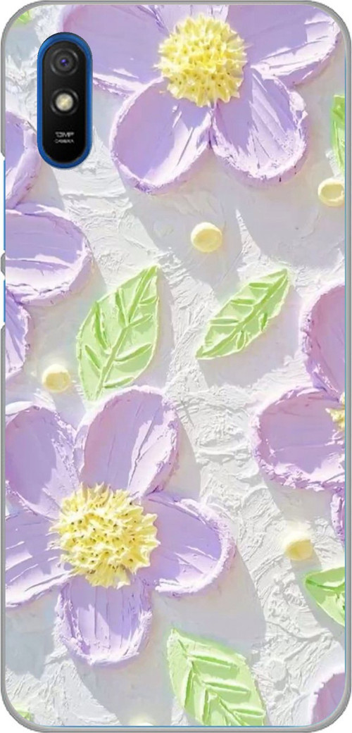 Redmi 9A Uyumlu Mor Papatyalar Sulu Boya Baskılı Silikon Kılıf
