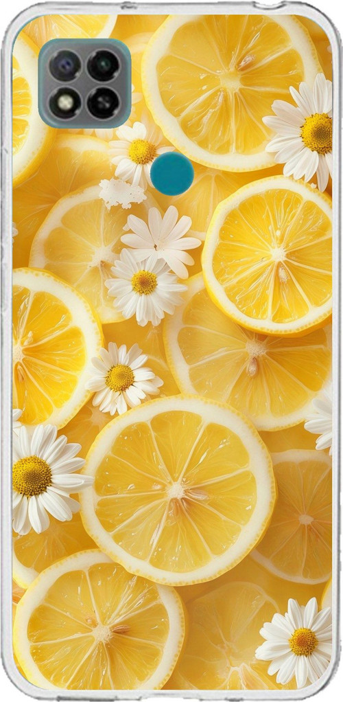 Redmi 9C / 10A Uyumlu Limon Dilimleri ve Papatya Desenli Baskılı Silikon Kılıf