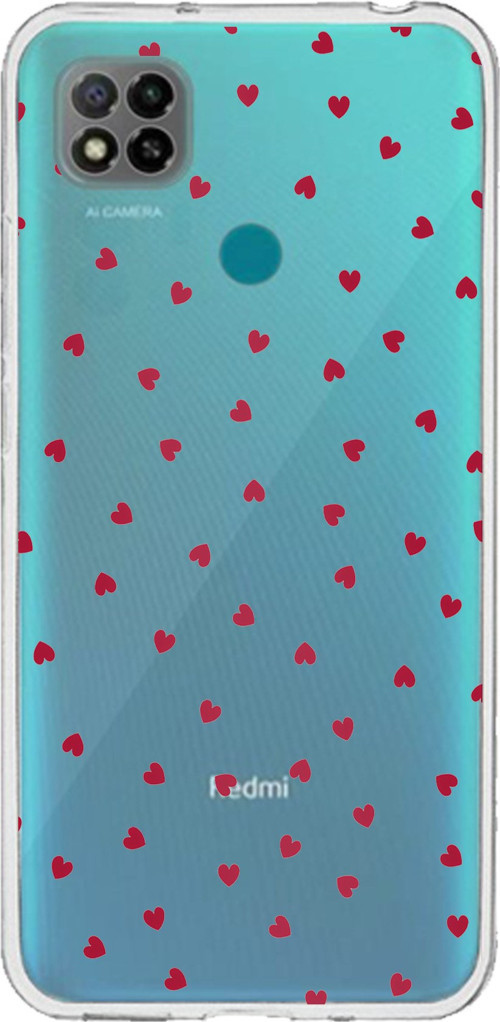 Redmi 9C / 10A Uyumlu Kırmızı Kalpler Tasarımlı Baskılı Silikon Kılıf