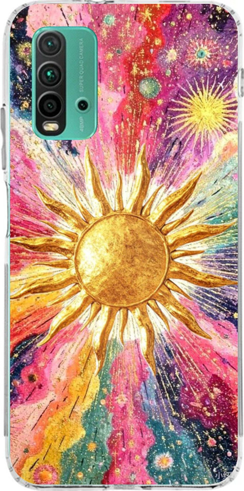 Redmi 9T-POCO M3 Uyumlu Psikedelik Galaksi ve Güneş Desenli Baskılı Silikon Kılıf