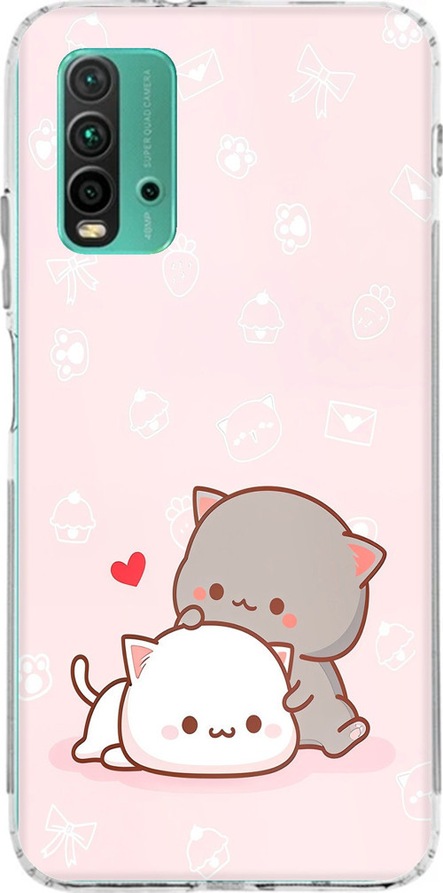 Redmi 9T-POCO M3 Uyumlu Sevimli ve Remontik Kediler Baskılı Silikon Kılıf