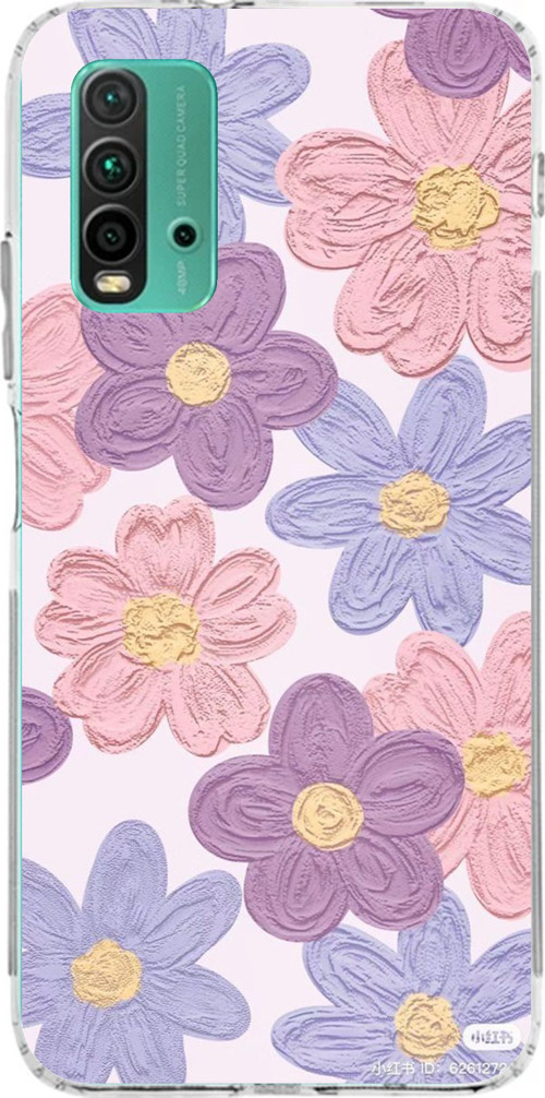 Redmi 9T-POCO M3 Uyumlu Renkli Papatyalar Sulu Boya Baskılı Silikon Kılıf